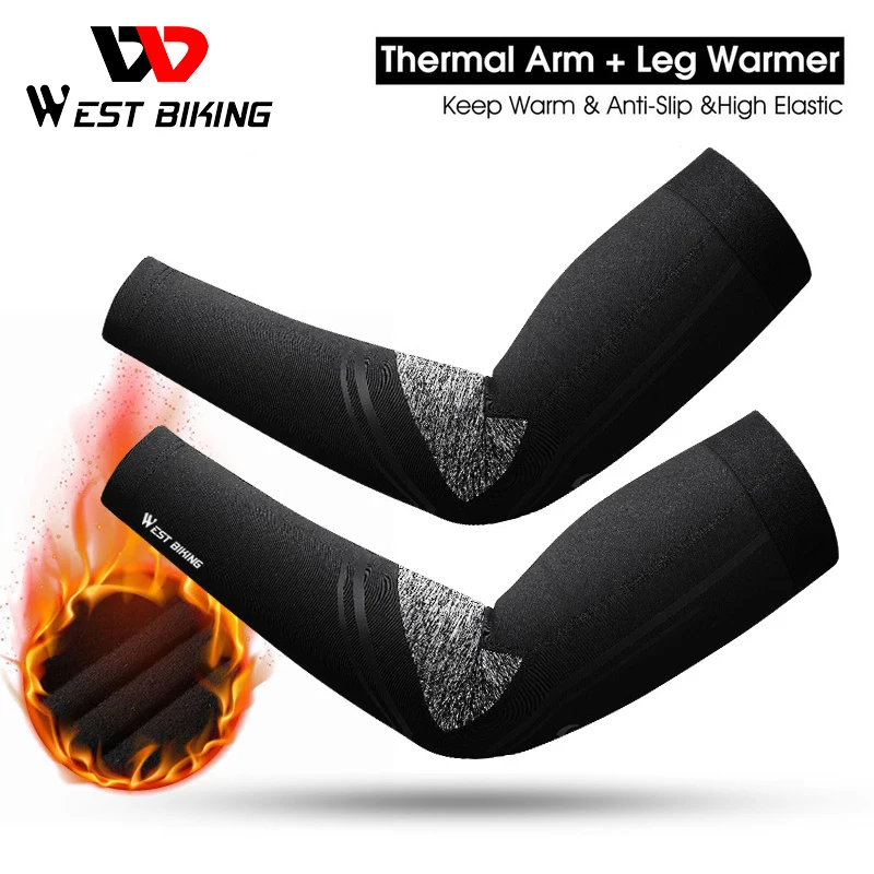 WEST BIKING Winter Thermal Fleece Cycling Arm Leg Warmers Fitness Running MTB Bicycle Leg Warmers Sport Bike Racing Arm Sleeves