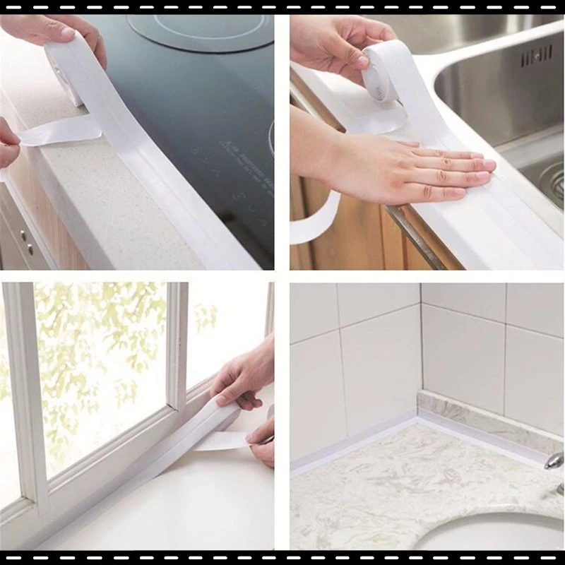 

Bathroom Shower Sink Bath Sealing Strip Tape White PVC Self Adhesive Waterproof Mold Proof Adhesive Tape For Kitchen