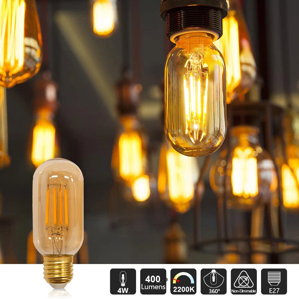 Винтажная лампа накаливания Эдисона Ранняя T45 4 Вт 6 E27 40 аналогичная трубчатая