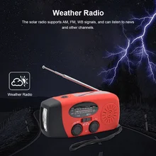 Weather Radio Telescopic Antenna Hand Crank Solar Rechargeable IPX3 Outdoor LED Flashlight Speaker Emergency Phone Charger