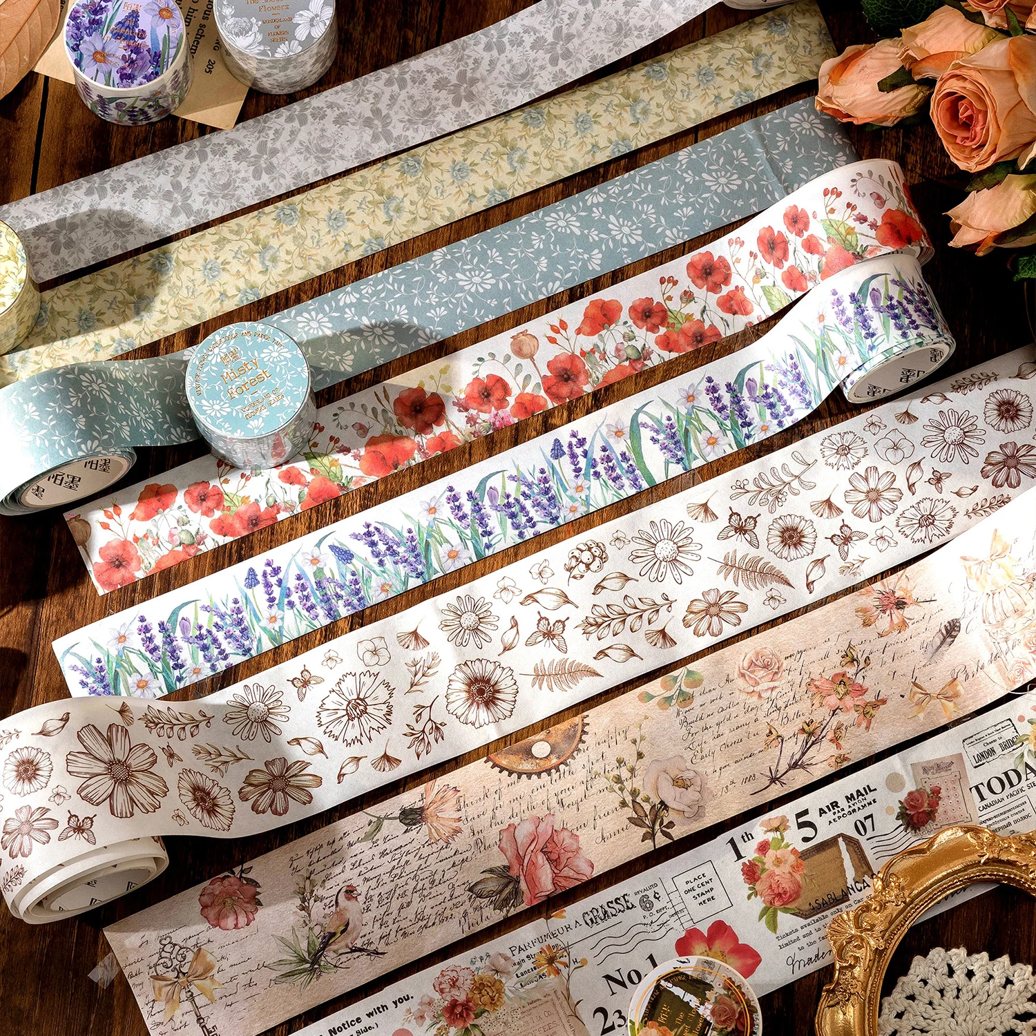 

30mm/50mm*2m Vintage Plant Flowers Washi Tapes DIY Scrapbooking Decorate Junk Journal Collage Stationery Craft Tapes