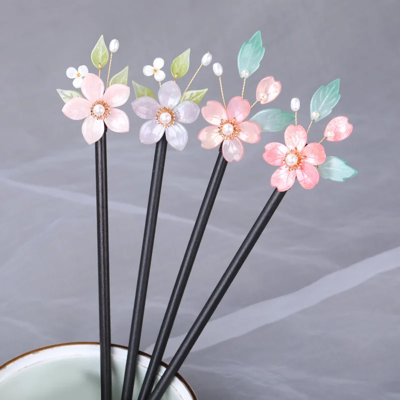

Vintage Wooden Hair Stick Cherry Blossoms Winding Hairpin With Tassel Handmade Coiled Wooden Hair Fork Sticks Hair Ornament