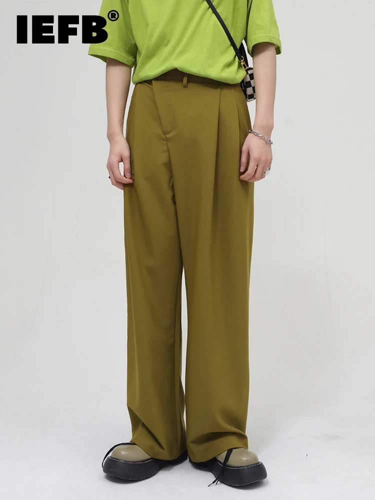 

IEFB Simple Loose Men's Suit Pants Oblique Zipped Design Mid-waist Straight Casual Long Pants 2022 Spring New Trousers 9A1100