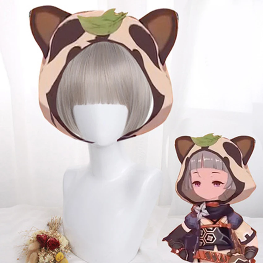 

Takerlama 33cm Genshin Impact Sayu Cosplay Wig Lolita Short Bob Two Ponytails Women Costume Wig Silver Hair Headgear Game Props