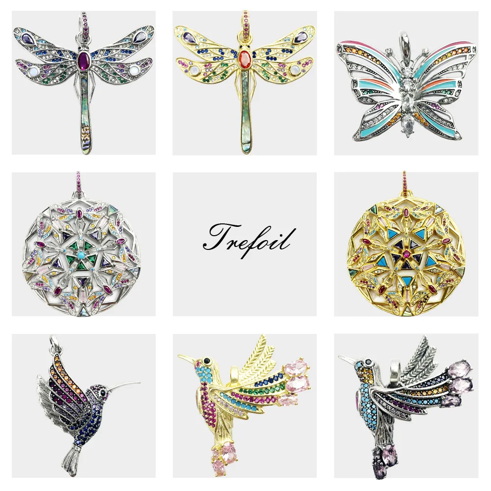 Кулон с золотой стрекозой бабочкой колибри Стерлинговое Серебро 925 пробы модные