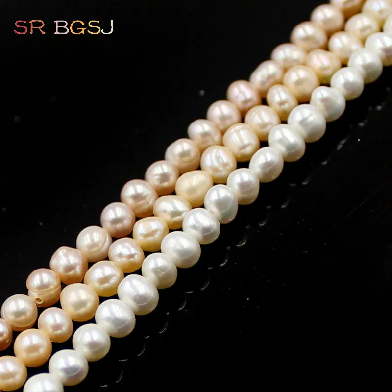 

4-5mm White Pink Purple Nearly Round Shape Natural Freshwater Pearl Loose Small Spacer Beads Strand 15"