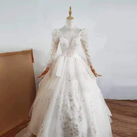 New Arrival Real Photos Long Sleeve Wedding Dresses for Women 2022 Bride with Ruffle Skirt vestidos de novia