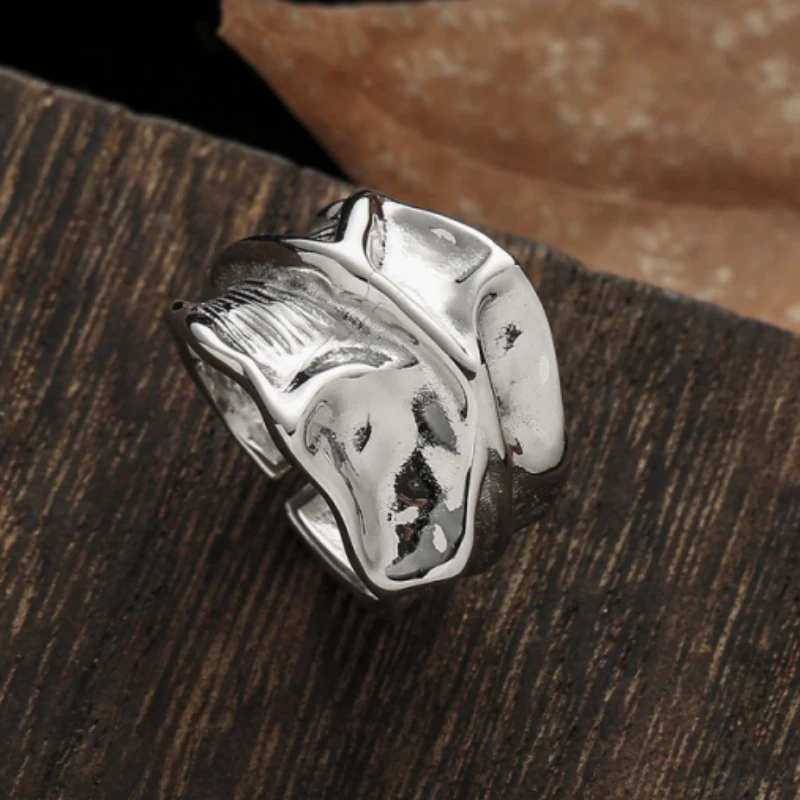 

Korean version of ins niche irregular texture original design S925 sterling silver ring for women