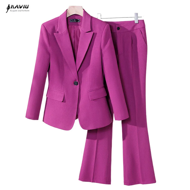 Purple Sutis Women New Autumn Winter Fashion Temperament Professional Slim Blazer And Pants Office Ladies Work Wear Clare Red