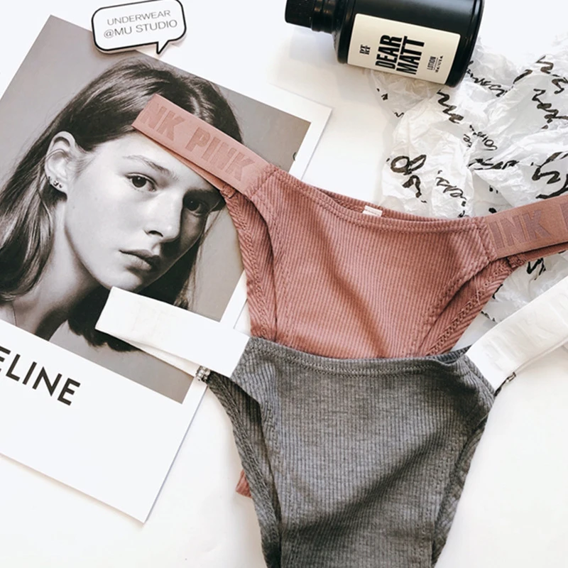 

ECTUSAMAT Letter pure cotton wine red triangle pants pure color high waist sexy sports style sexy women's panties