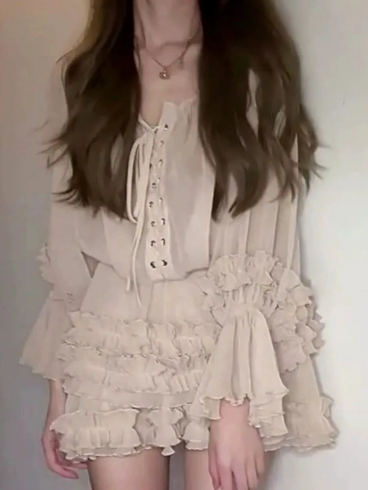 Юбка Outftis Модные однотонные комплекты из двух предметов Женская одежда Бандажный