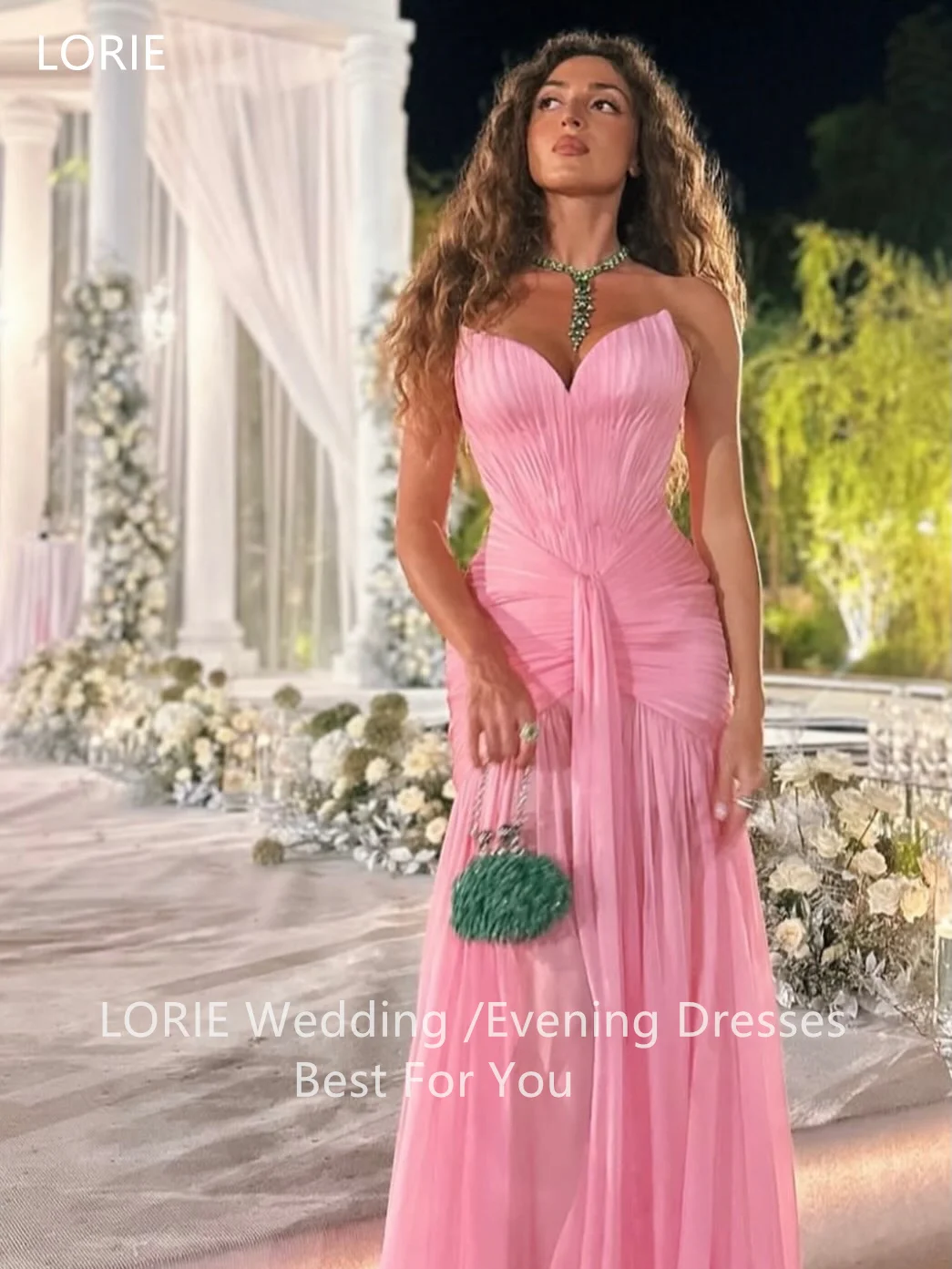 LORIE Шикарные розовые шифоновые вечерние платья без бретелек без рукавов со складками вечернее платье трапециевидной формы с разрезом для выпускного вечера по индивидуальному заказу (art.: 3920d3df9450f) - 3920d3df9450f