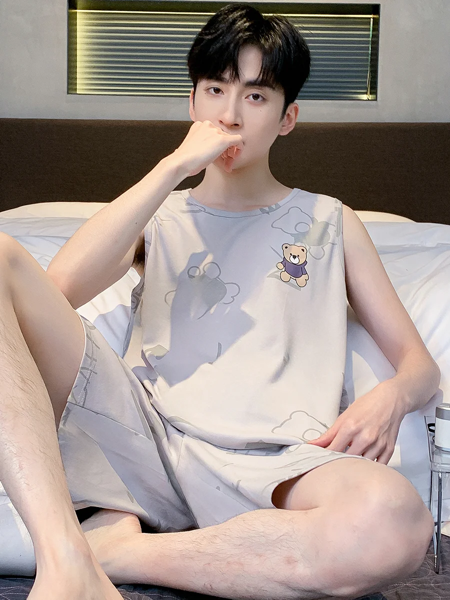 Пижама Мужская Летняя хлопковая Новинка 2024 жилет без рукавов мужские летние