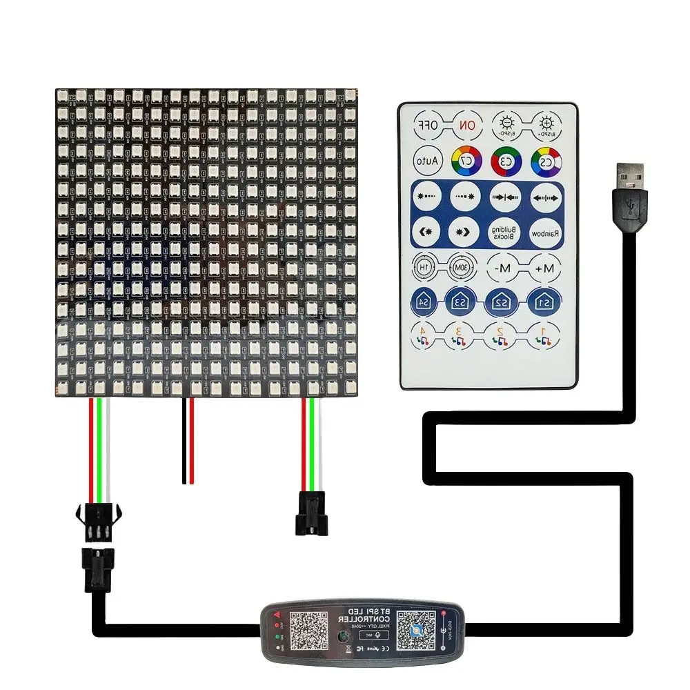 

WS2812B Led Panel Individually Addressable Screen Matrix With 28Keys Controller Bluetooth Mic Music Pixels Module Light Kit DC5V