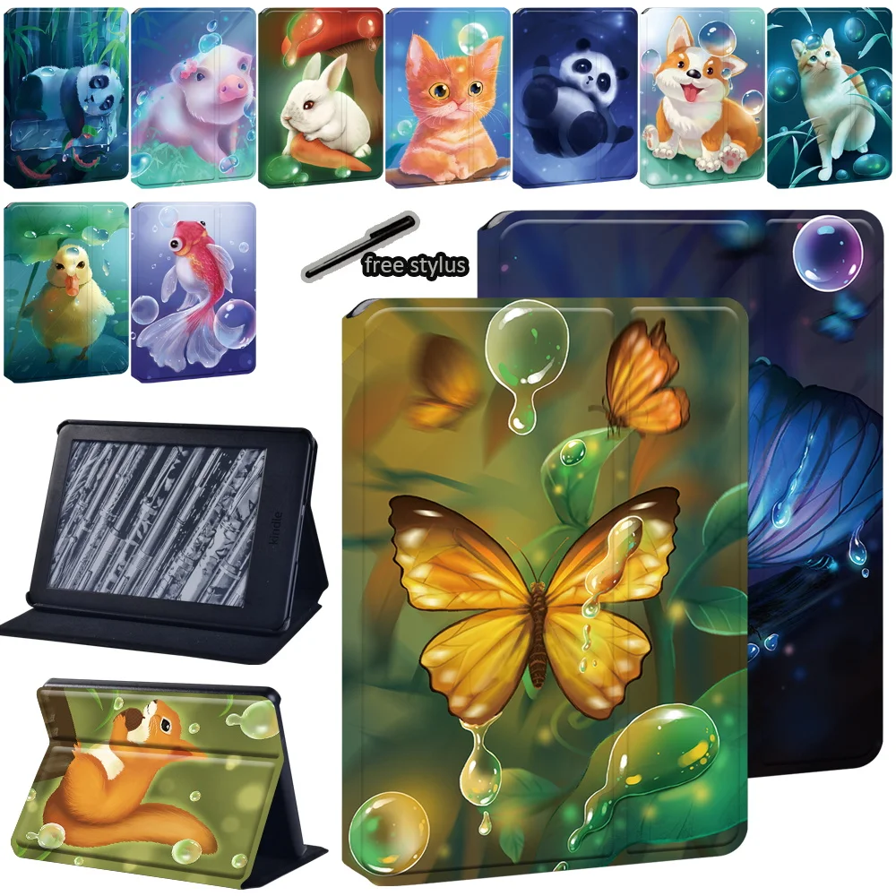

Чехол-подставка из искусственной кожи с рисунком животных для Amazon Kindle 8 10, Paperwhite 1/2/3/4, чехол + Бесплатный стилус