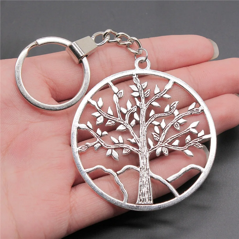 

Dropshipping Antique Silver Color 63x57mm Tree Big Pendant Keyring Souvenirs Gift
