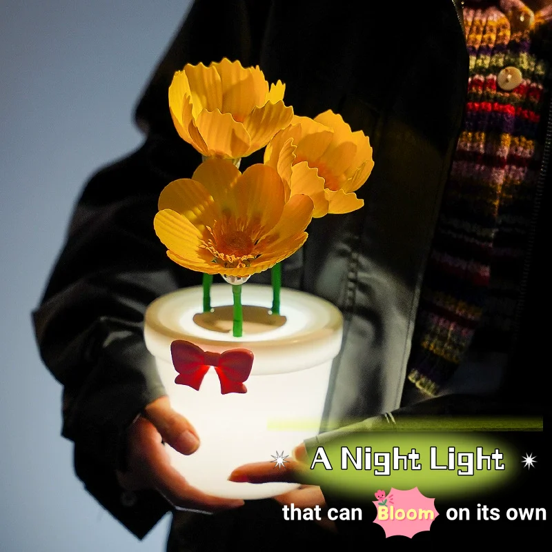 Милый светодиодный ночник в цветочном горшке перезаряжаемая настольная лампа