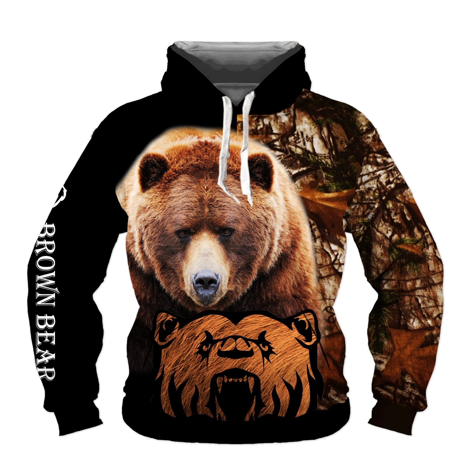 Maple Leaves Animal Bear 3D Hoodies Men Women Hunting Sweatshirt Unisex Pullover Tops