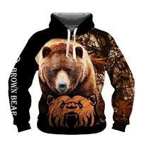 maple leaves animal bear 3d hoodies men women hunting sweatshirt unisex pullover tops