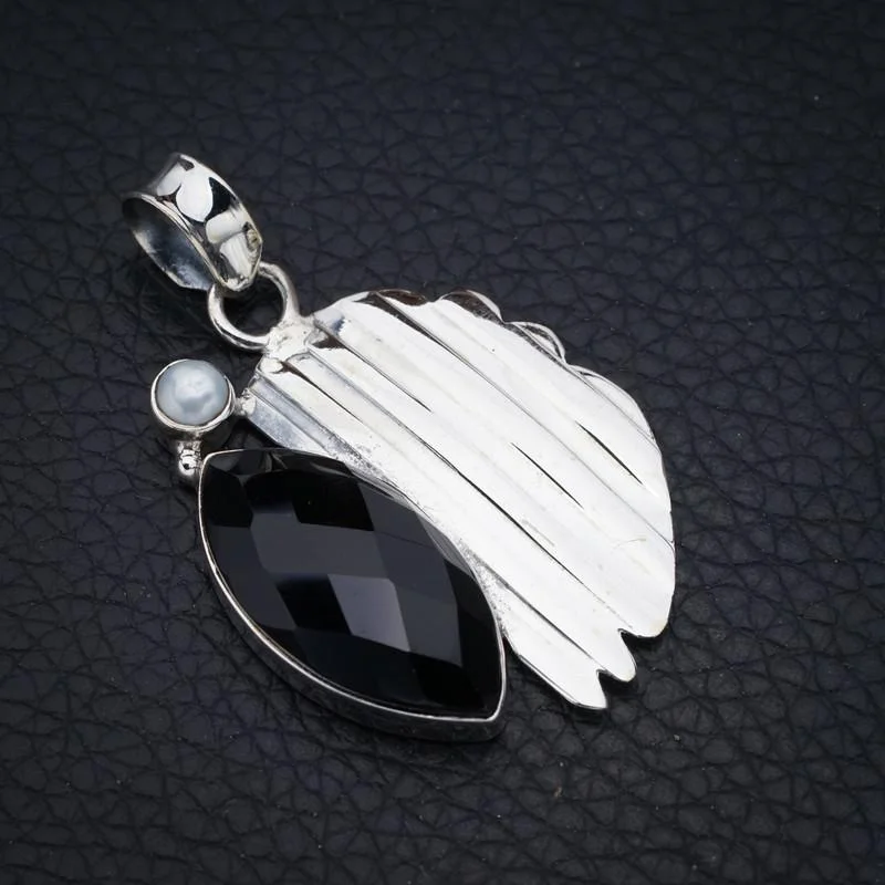 

StarGems Black Onyx River Pearl Handmade 925 Sterling Silver Pendant 1.5" F4419
