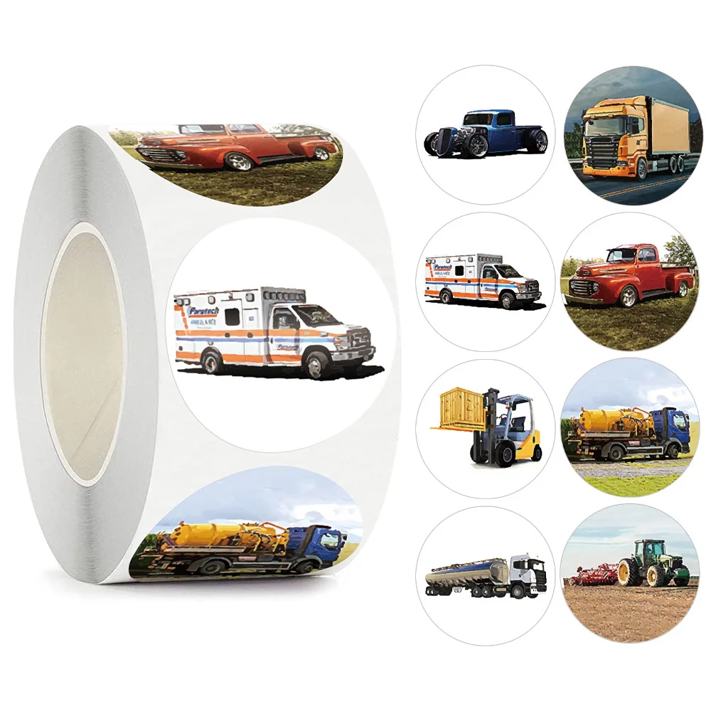 

500PCS 1 Inch Children's Car Recognition Image Stationery Stickers Creative Waterproof Utility Creative Envelope Sealing Decal