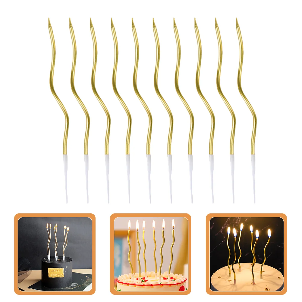 

10 Boxes Twisty Birthday Candles Decorative Golden Cupcake Candles Long Spiral Cake Candles