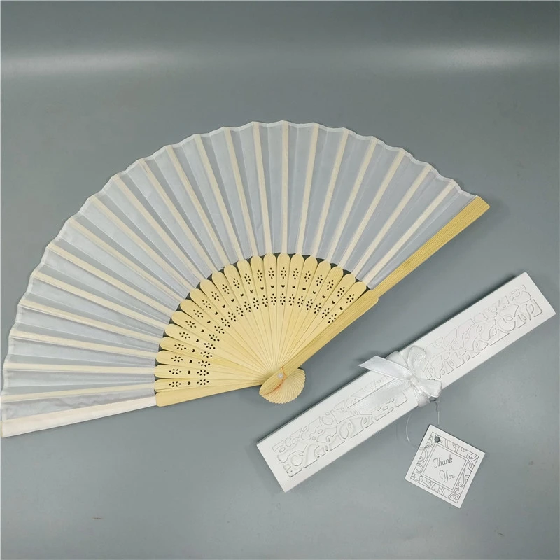 

20Pcs Carving White Folding Elegant Silk Hand Fans Wedding 6 Inches Cloth Small Fans Multicolor Box Pack