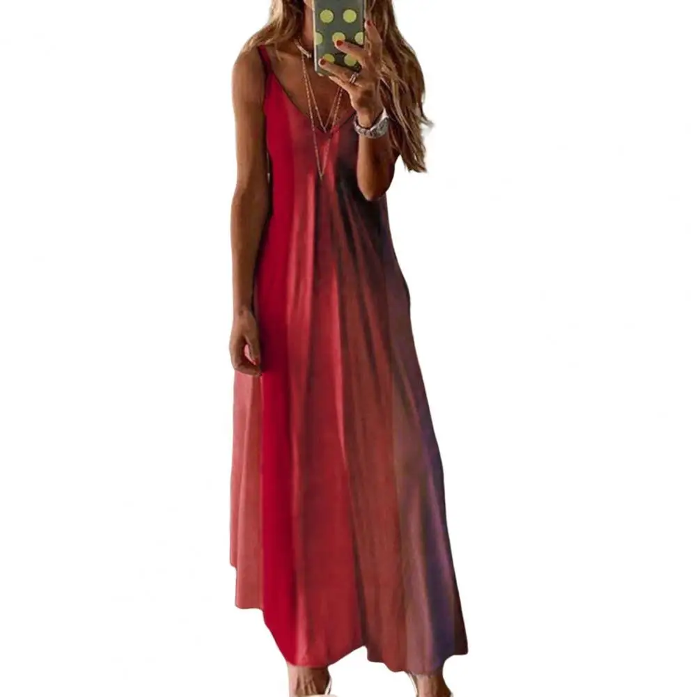 

Женское пляжное платье-пуловер на тонких бретельках, летнее сексуальное платье с глубоким V-образным вырезом и цветным градиентом