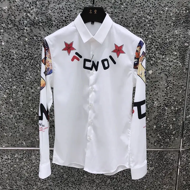 Men's Spring and Autumn Long Sleeve Shirt Luxury Korean Joker Jacket Leisure Trend Slim Fit Brand Printed Shirt