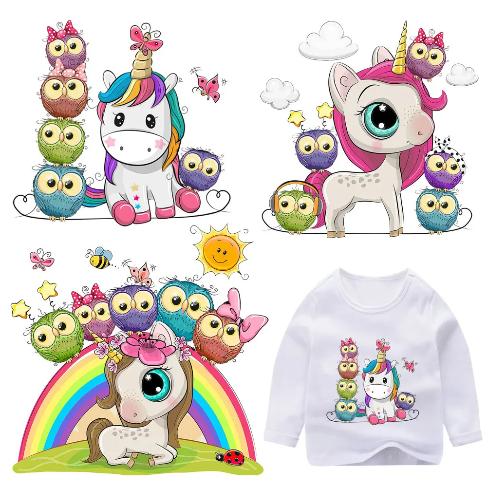 

Heat Transfer Vinyl Stickers Termo Applique Diy Clothing Accessories for Kids Beautiful Unicorn Iron on Parches for Clothes