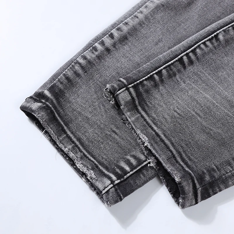 High Street Fashion Men Jeans Retro Gray Elastic Stretch Skinny Ripped Jeans Men Camouflage Patched Designer Hip Hop Brand Pants