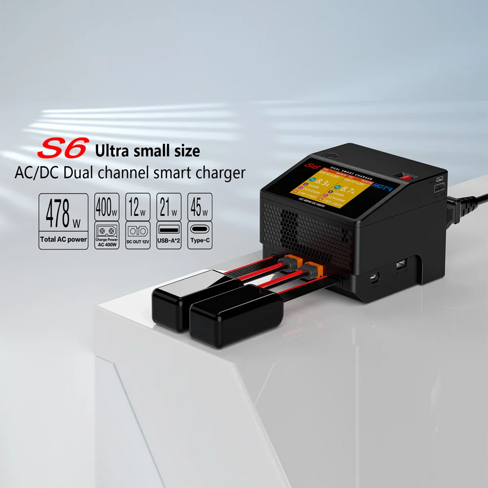 HOTA S6 AC400W DC650W 15A умное маленькое двухканальное зарядное устройство для