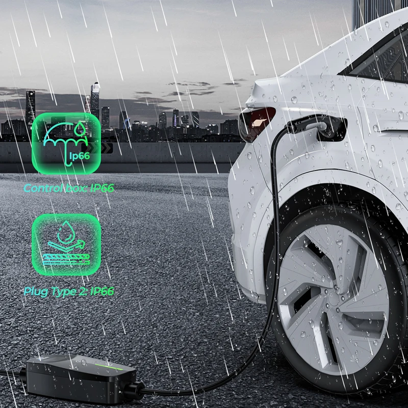 Фото Электрическое автомобильное зарядное устройство EVDANCE, 1 фаза 16 А Тип 2/CCS с OLED-дисплеем, электрическое автомобильное зарядное устройство с кабелем быстрой зарядки кВт 20 футов №4