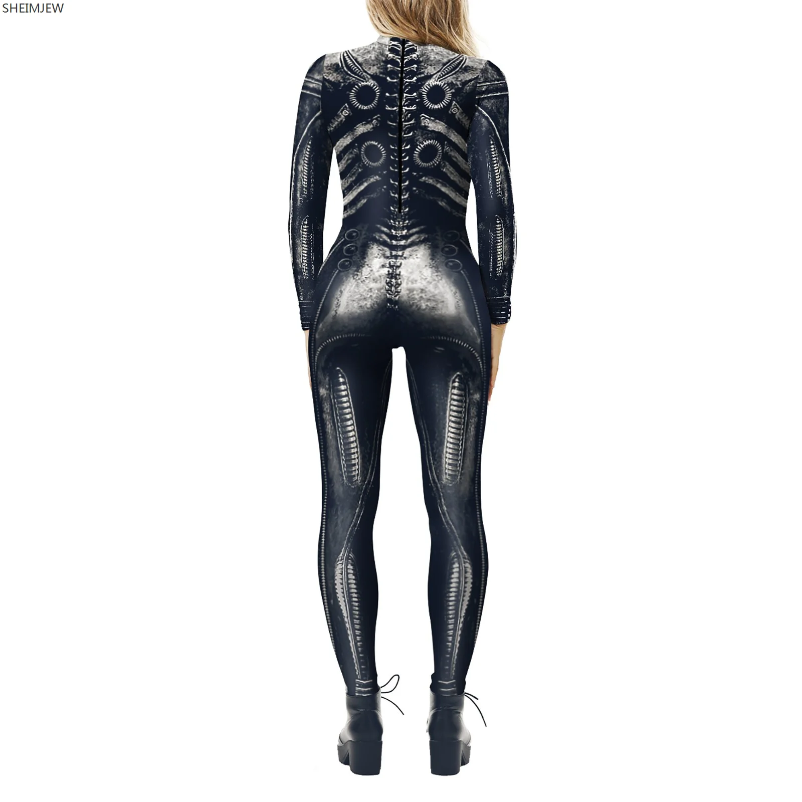 Женская водолазка с 3D принтом боди на молнии имитацией робота комбинезон для