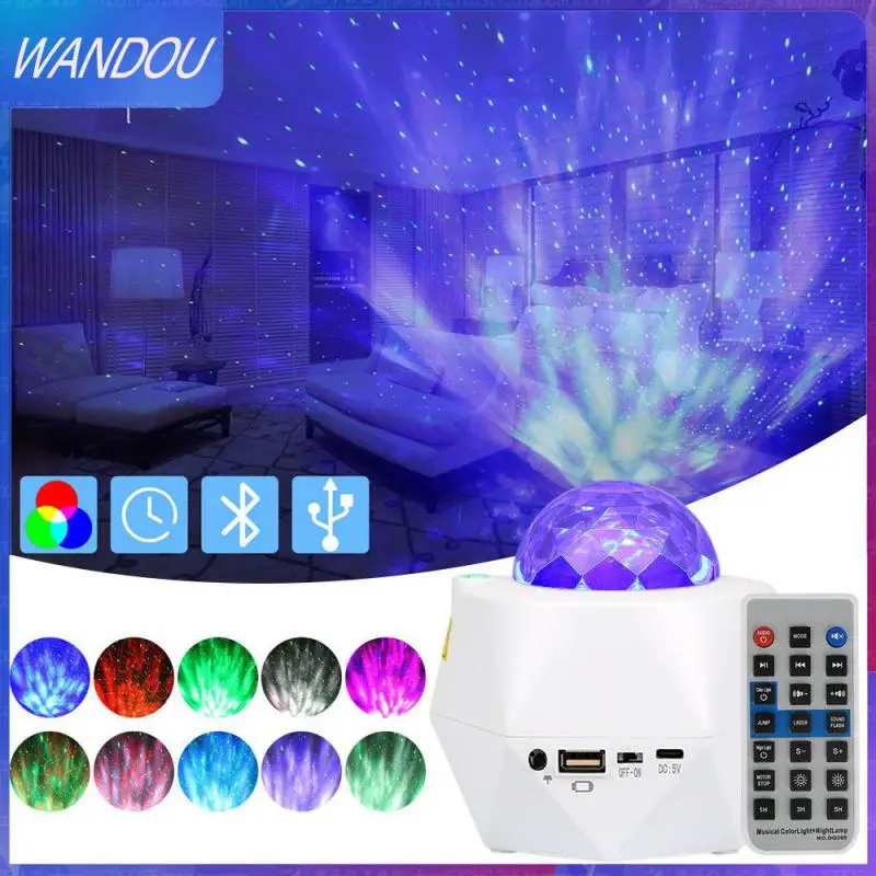 

Романтический Красочный проектор со звездным небом, проектор для океана, ночник с дистанционным управлением, проекционная лампа с музыкальным динамиком BT