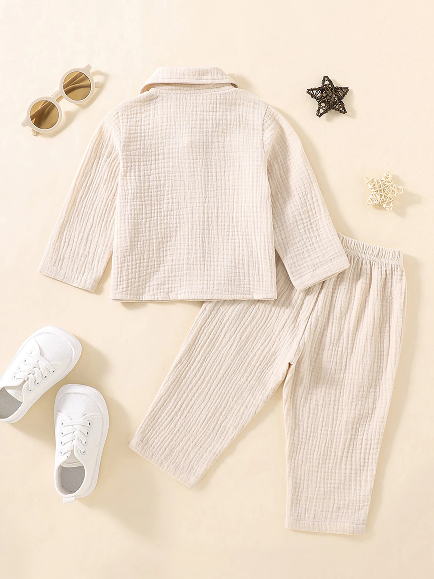 

Toddler Baby Boy Spring Cotton Linen Outfit Long Sleeve Button Down Shirts Elastic Waist Long Pants 2Pcs Clothes Set (A1