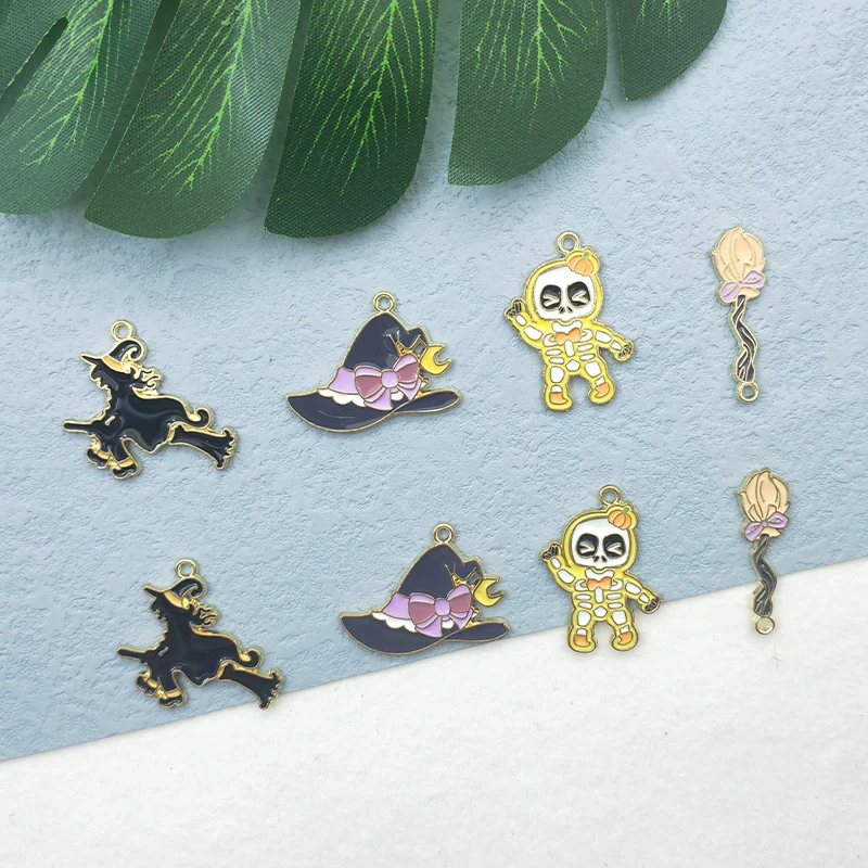 

10pcs Alloy Cartoon Witch Halloween Earrings Pendant DIY Keychain Necklace Charms for Jewelry Making