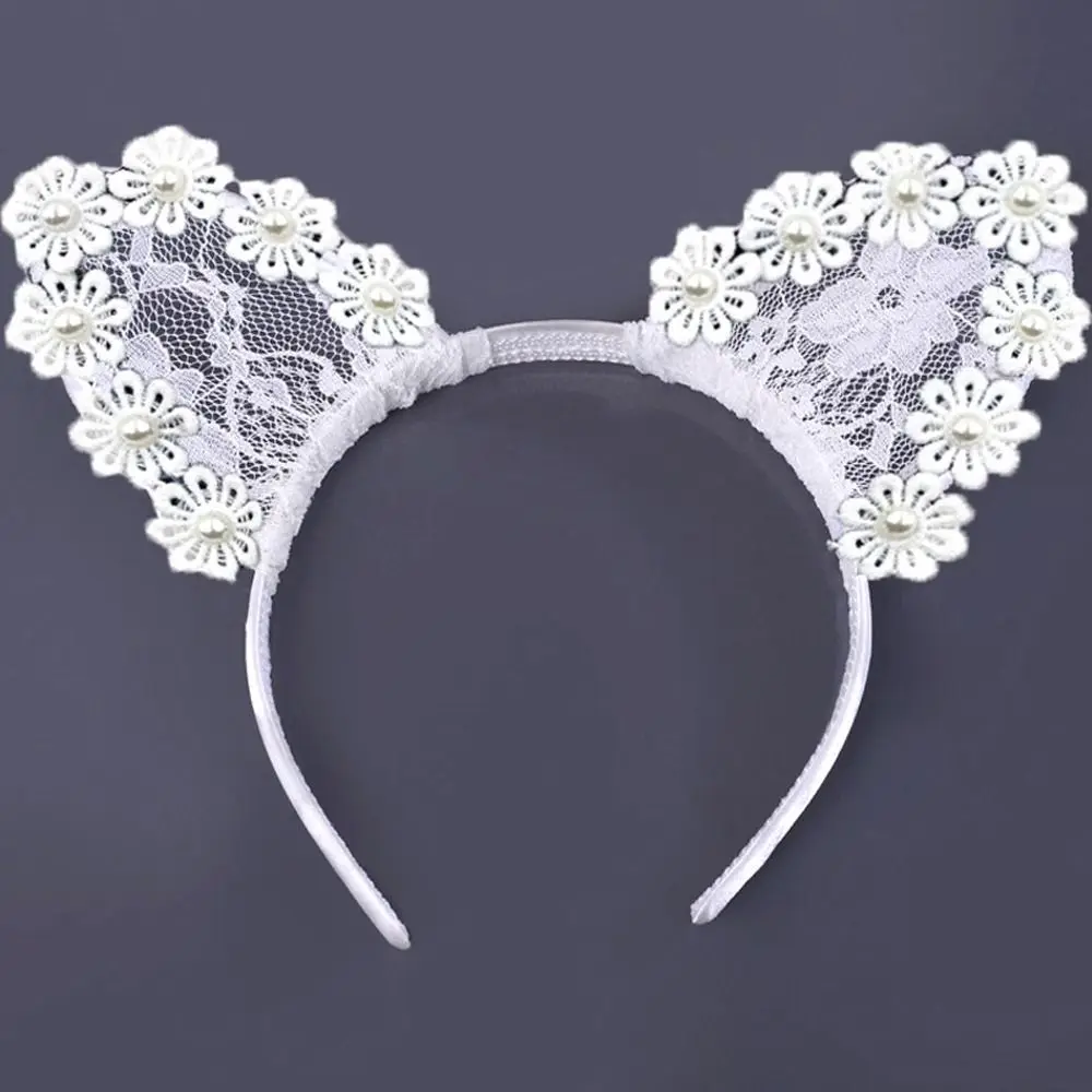 

Wash Face Pearl Non-Slip Flower Fashion Headdress Lace New Headwear Women Hair Hoops Cat Ear Headband Korean Hairbands