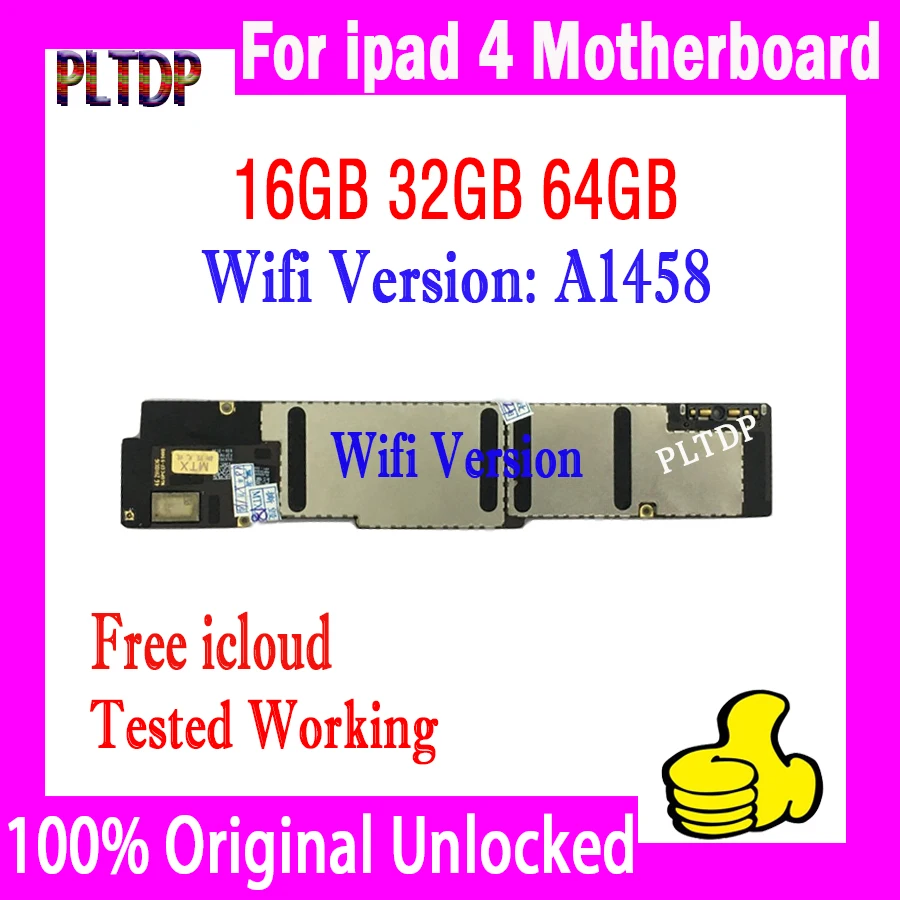 

For ipad 4 No ID Account Motherboard Wifi 3G Version A1458 A1459 A1460 Mainboard With IOS System Full Chips Logic board