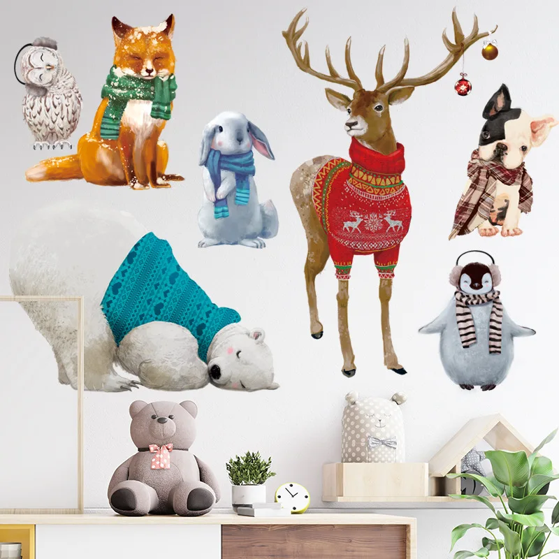 

Ins Forest Cartoon Animal Rabbit Fox Deer Owl Bear Wall Sticker Nordic Style Baby Children Room Mural Decals Nursery Home Decor