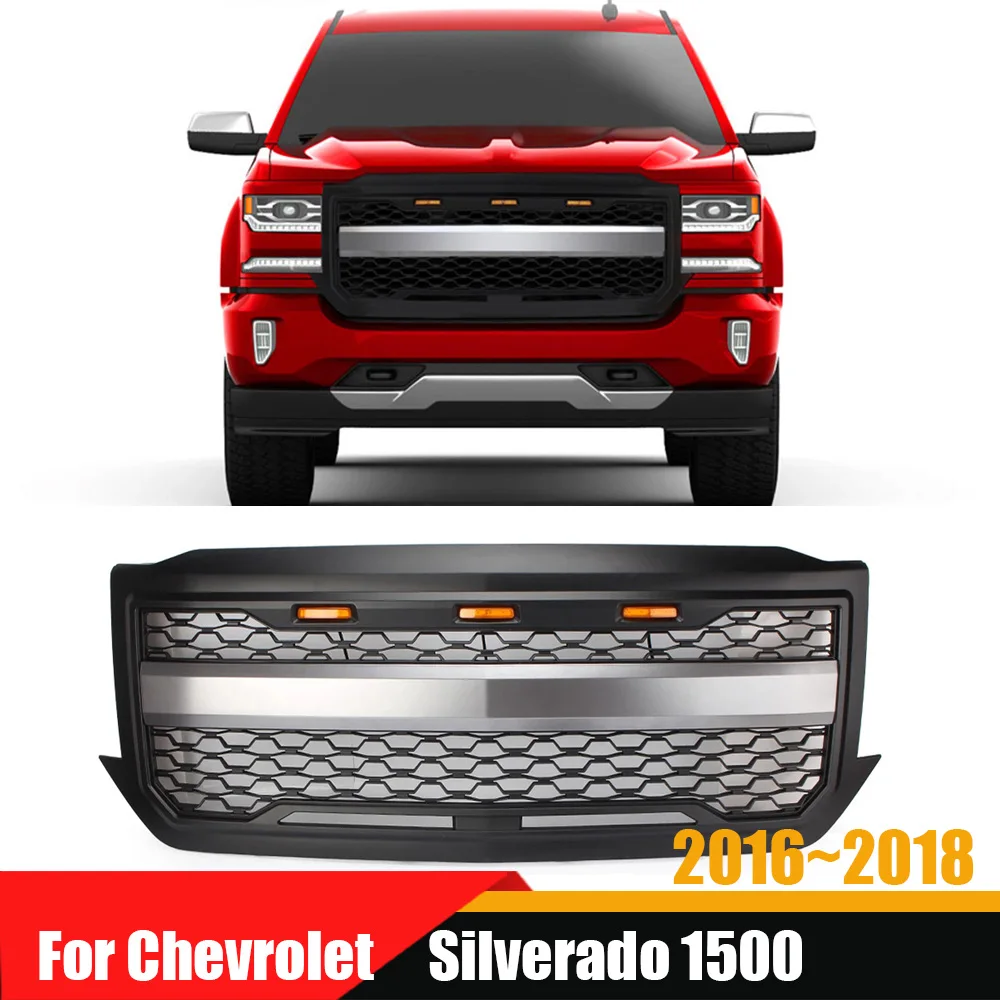 

Car Racing Grille Wiht LED Light Front Bumper Mesh Grill Radiator Upper Grille Fit For Chevrolet Silverado 1500 2016~2018