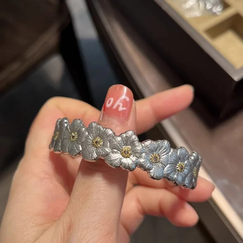 Женский Открытый браслет из серебра 925 пробы в винтажном стиле гардении