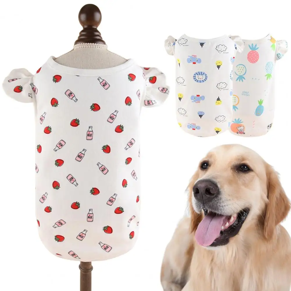 

Dog Vest Ruffle Sleeve Round Neck Cartoon Pineapple Print Pet Dog Cat Pullover Shirt for Outdoor