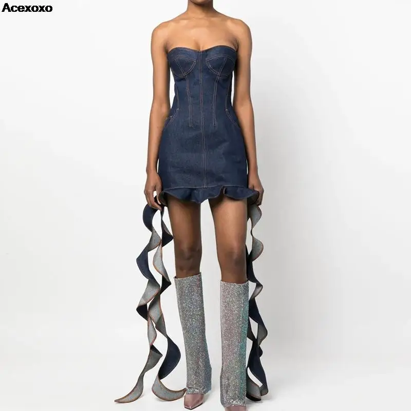 

Летняя новая женская модная повседневная пикантная Облегающая джинсовая юбка без бретелек с баской