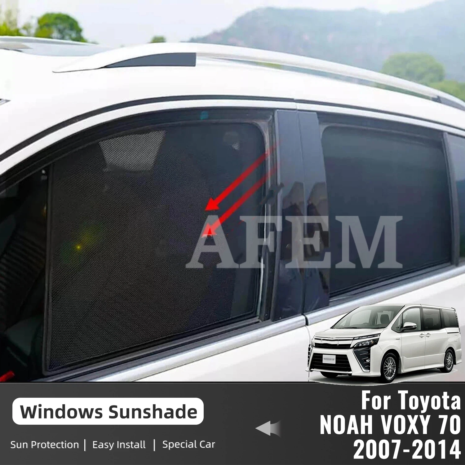 Фото Для Toyota Noah Voxy 70 2007-2014: Магнитные солнцезащитные шторки на лобовое стекло и задние боковые окна №1
