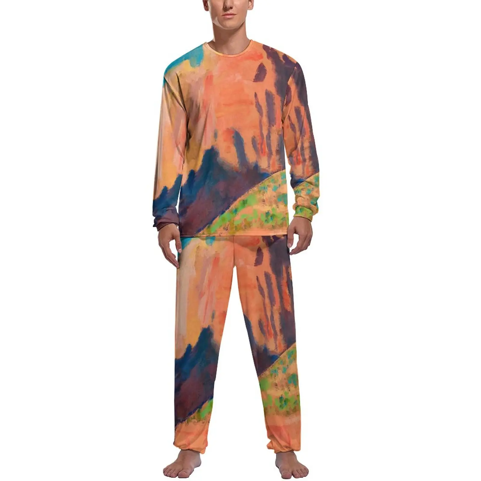 Desert Print Pajamas Winter 2 Pieces Maynard Dixon Kawaii Pajama Sets Man Long-Sleeve Casual Custom Nightwear