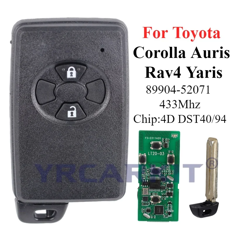 

Для Toyota Corolla Auris Rav4 Yaris 2006+ B51EA PCB P1 D4 4D-71 89904-52071 2 кнопки 433 МГц умный дистанционный ключ от автомобиля запуск без ключа