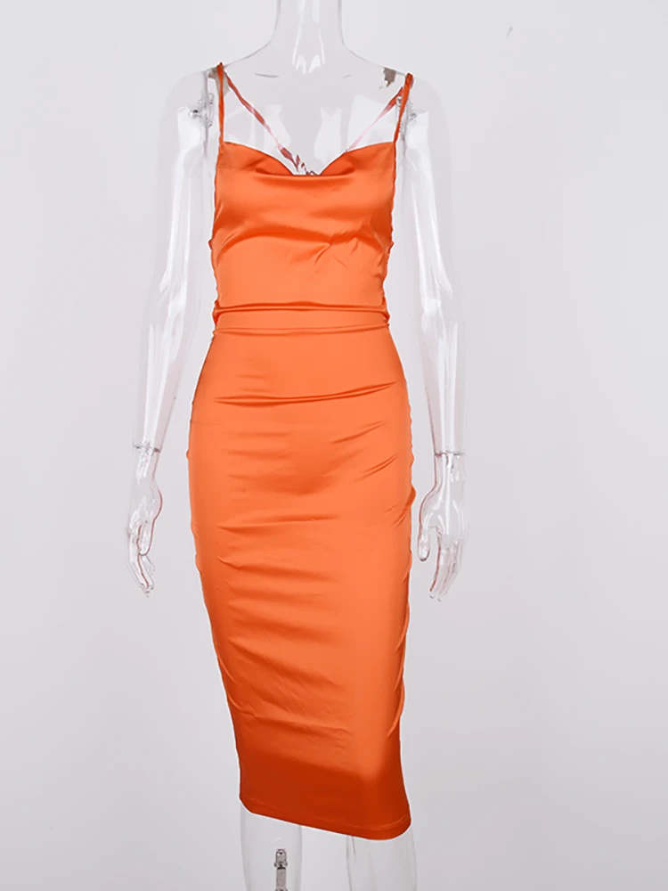 Женское оранжевое платье на бретельках NewAsia розовое с открытой спиной вечерние