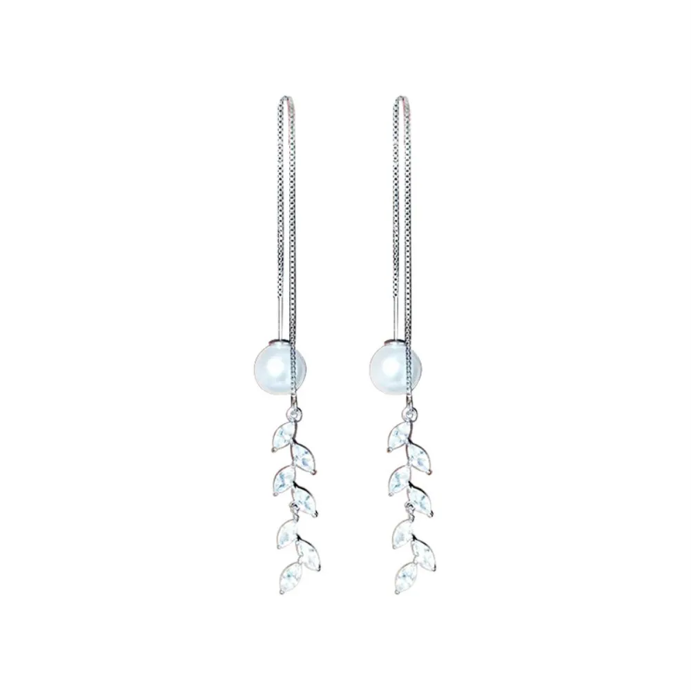 

Kissitty Leaf Inlaid Cubic Zirconia Brass Dangle Stud Earrings For Women Long Hanging Pearl Earring Piercing Line Jewelry Making