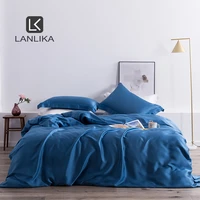 lanlika luxury noble blue 100 silk bedding set silky queen king duvet cover flat sheet bed linen set pillowcase home textile